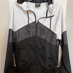 CSG Men’s Zip Up Jacket, Hooded, Windbreaker Black and White